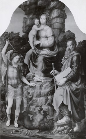 Van Diemen-Lilienfeld Galleries — Galli Francesco - sec. XV/ XVI - Madonna con Bambino tra san Michele Arcangelo e san Paolo — insieme